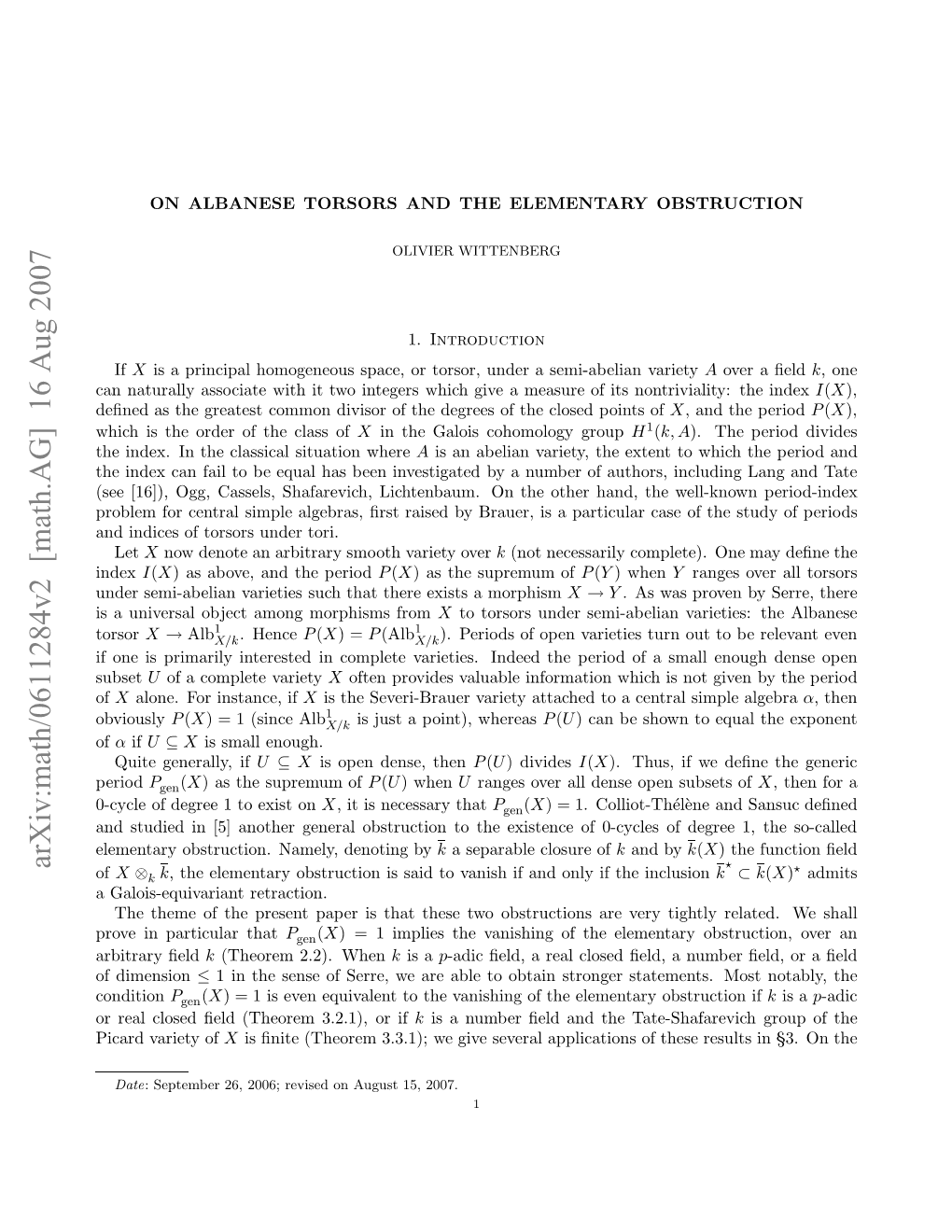 Albanese Torsors and the Elementary Obstruction Than a Mere Comparison Between the Orders of Two Classes