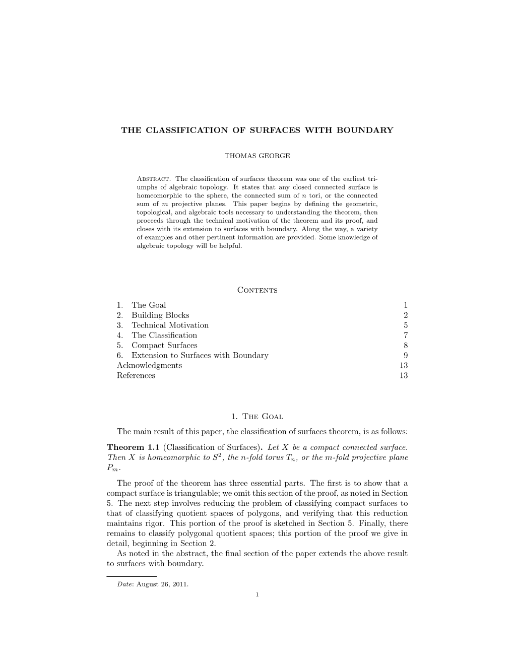 The Classification of Surfaces with Boundary