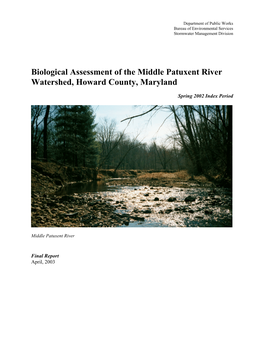 Biological Assessment of the Middle Patuxent River Watershed, Howard County, Maryland