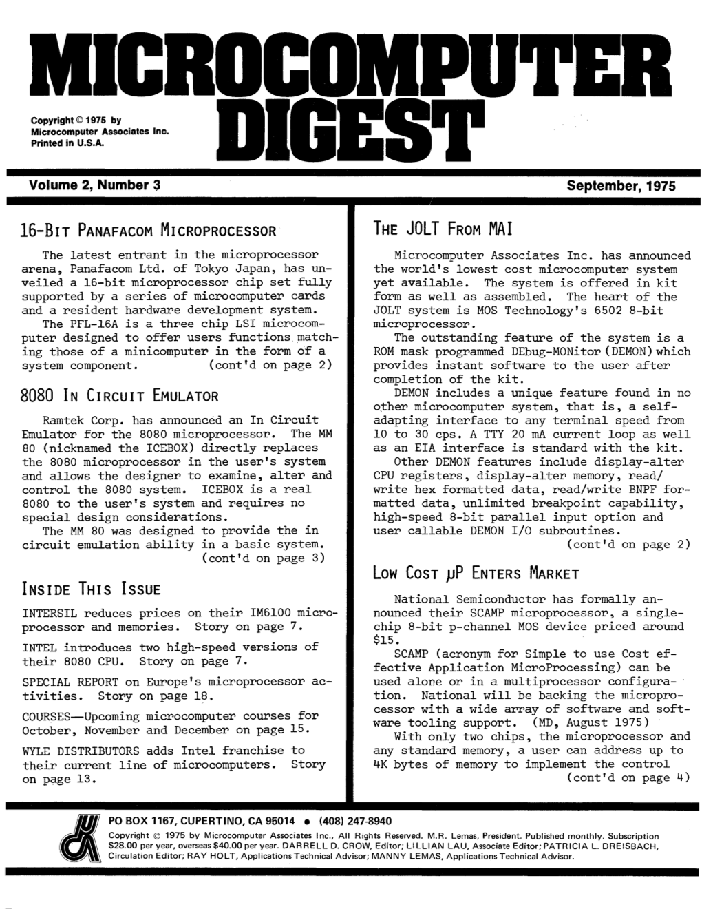 Microcomputer Digest Sept. 1975