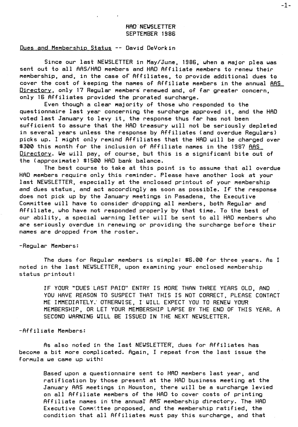 Hrd Newsletter September 1986