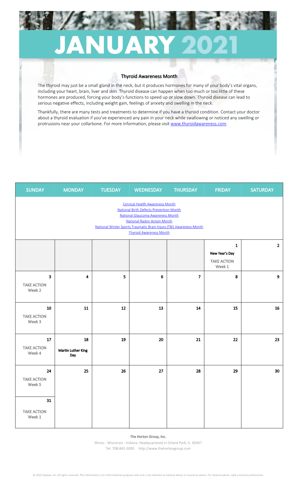 National Health Observances Calendar 2021