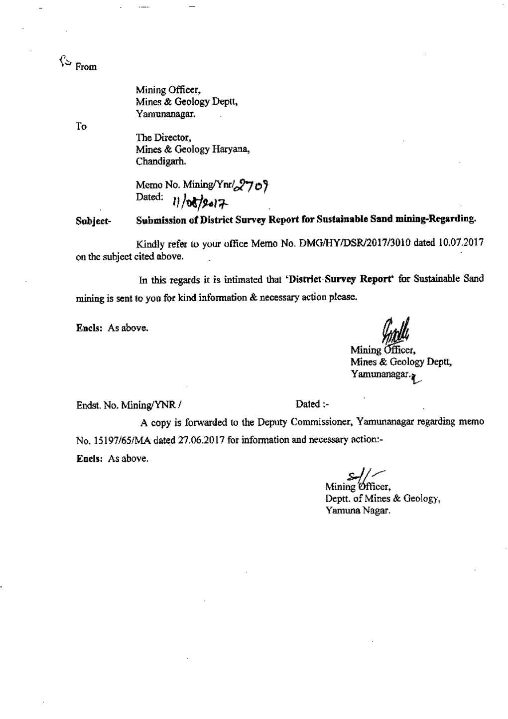 Tl L*/Yrt+ Subject- Submission of District Survey Report for Sustainable Sand Mining-$Egarding