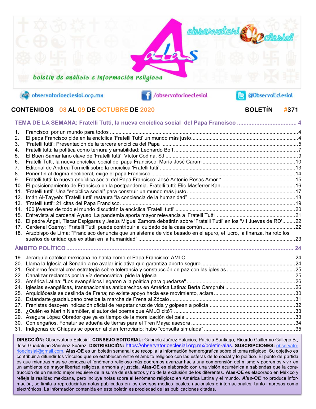 Contenidos 03 Al 09 De Octubre De 2020 Boletín #371