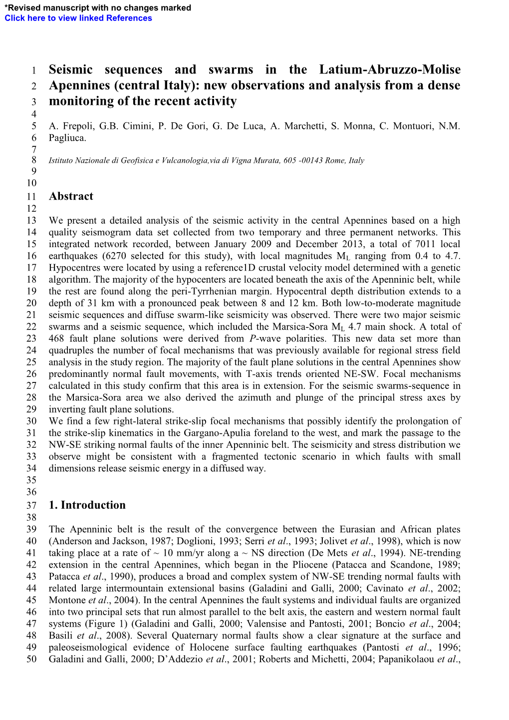 Seismic Sequences and Swarms in the Latium-Abruzzo-Molise Apennines