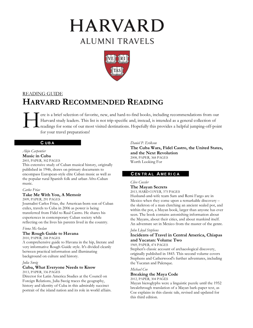 Harvard Recommended Reading