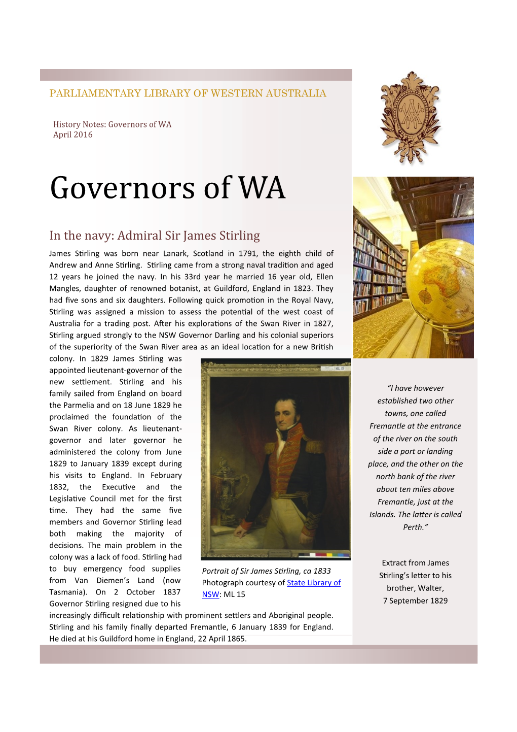 Governors of WA April 2016