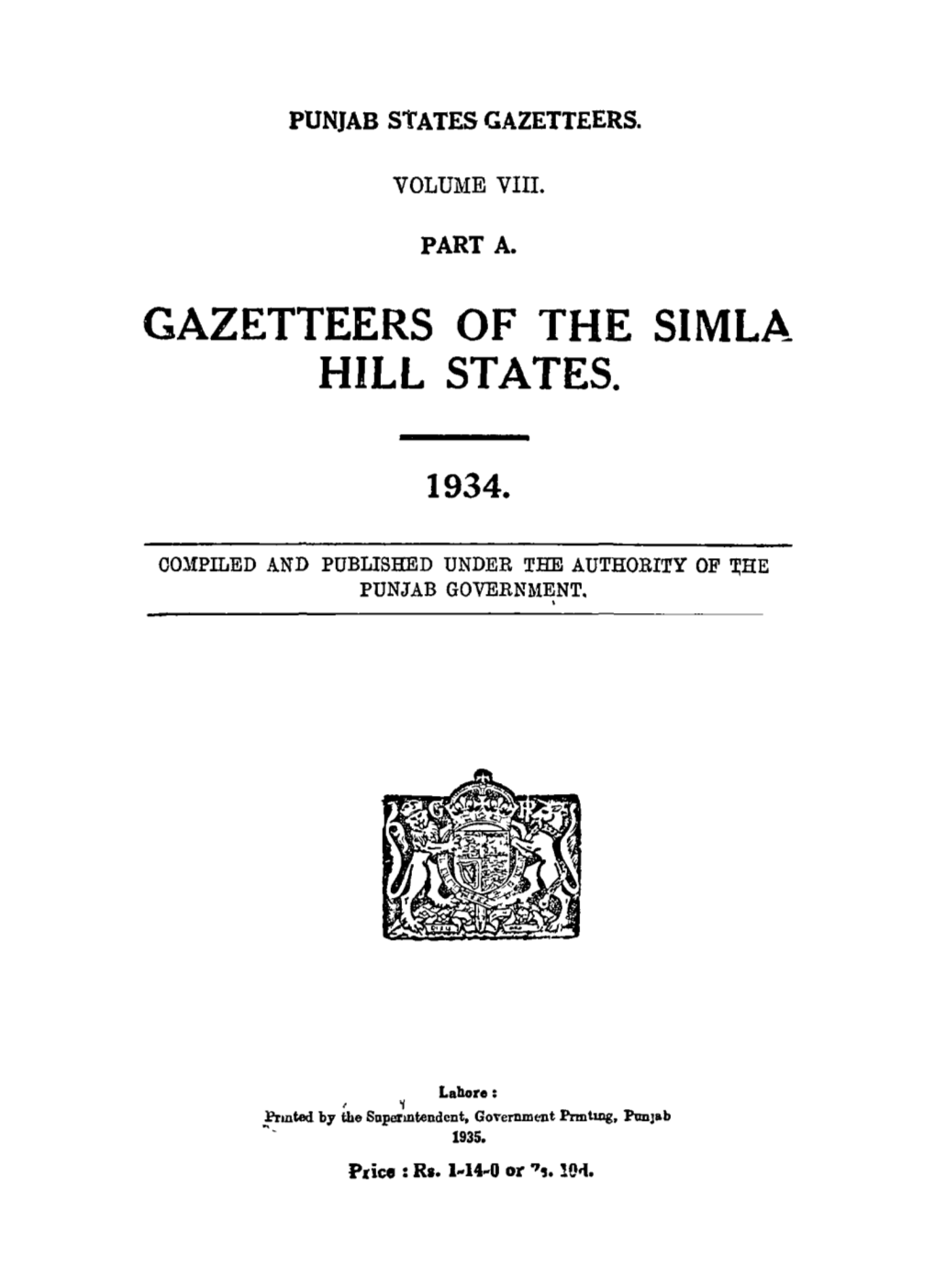 Gazetteers of the Simla Hill States
