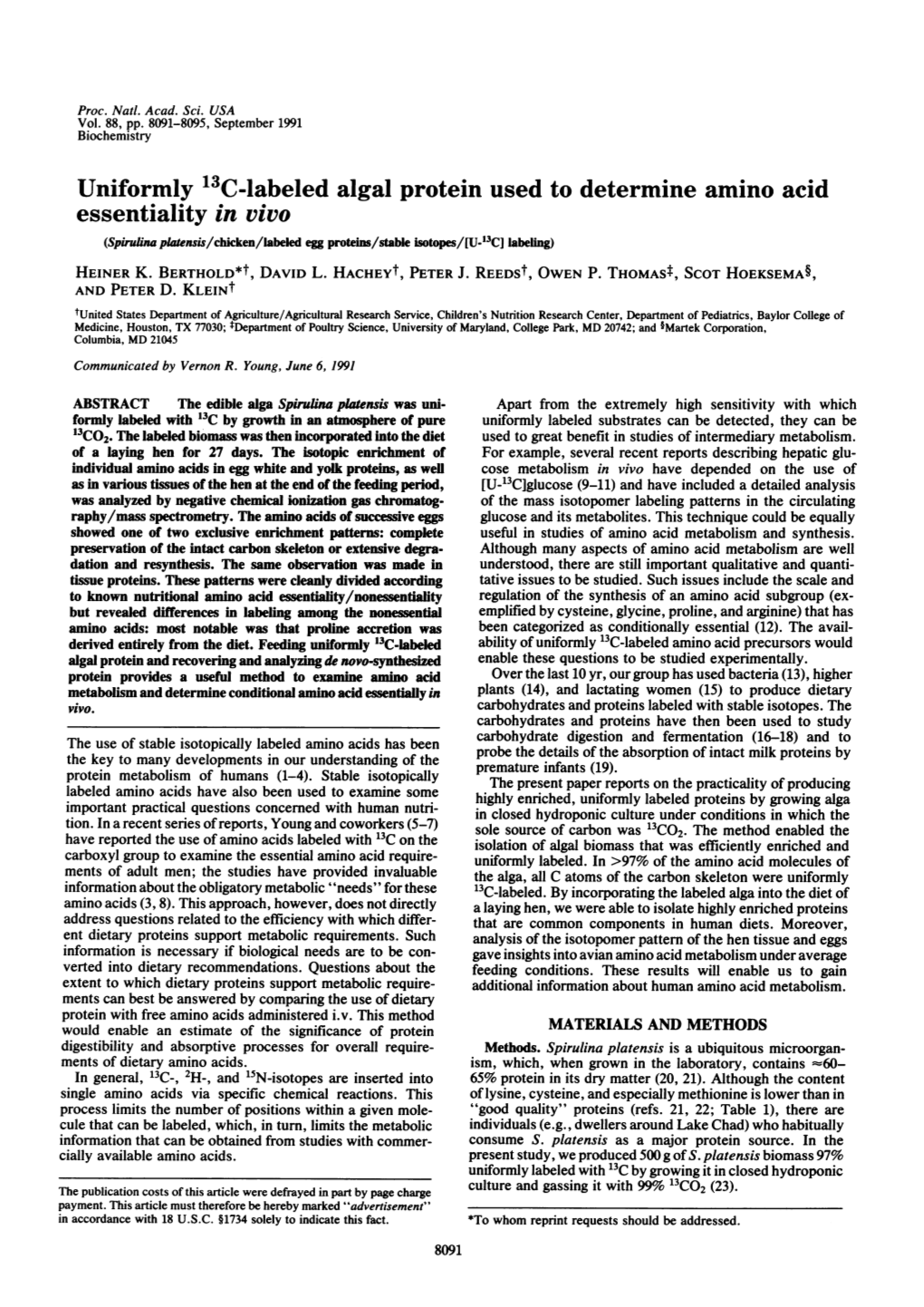 Uniformly 13C-Labeled Algal Protein Used to Determine Amino Acid