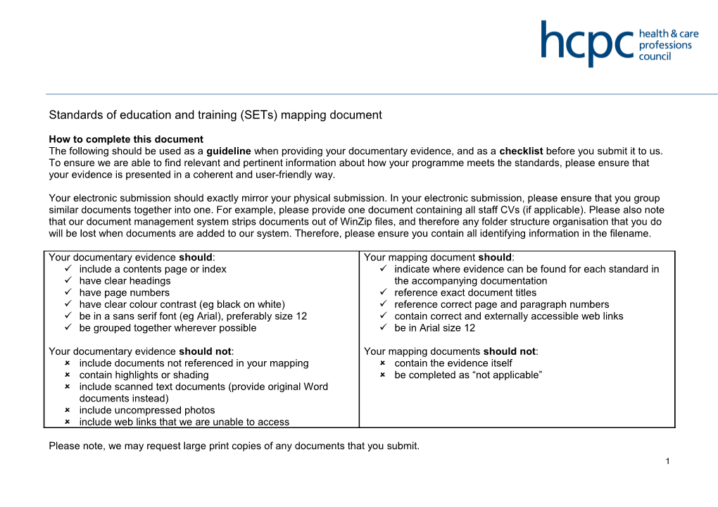 Standards of Education and Training (Sets) Mapping Document