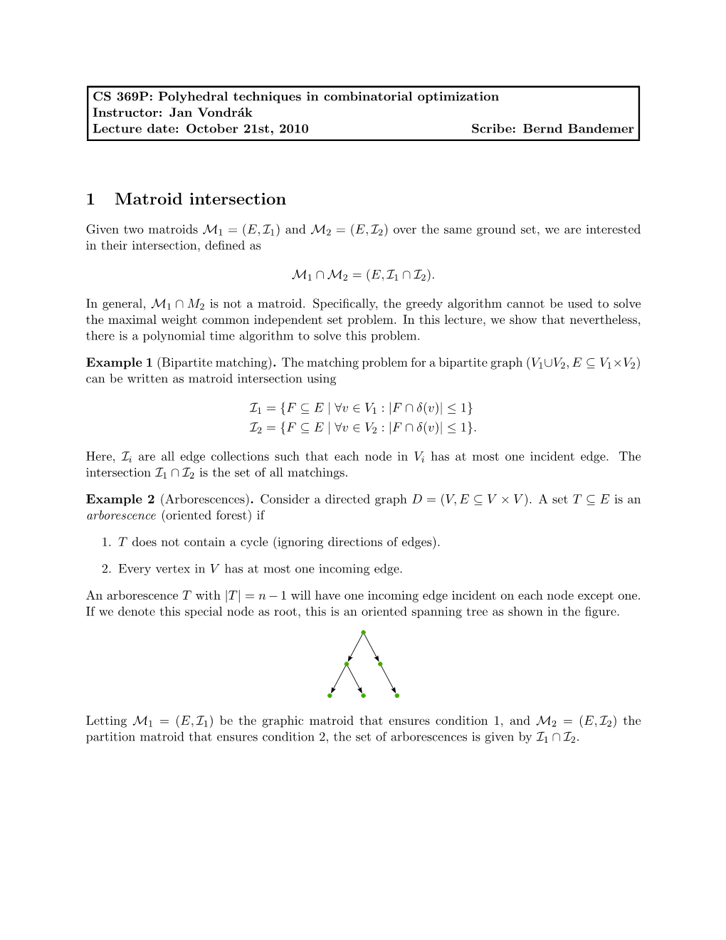 Lecture 10 — Matroid Intersection