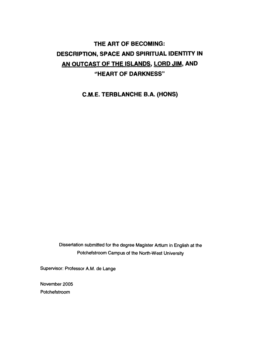 Description, Space and Spiritual Identity in an Outcast of the Islands, Lord Jim, and 