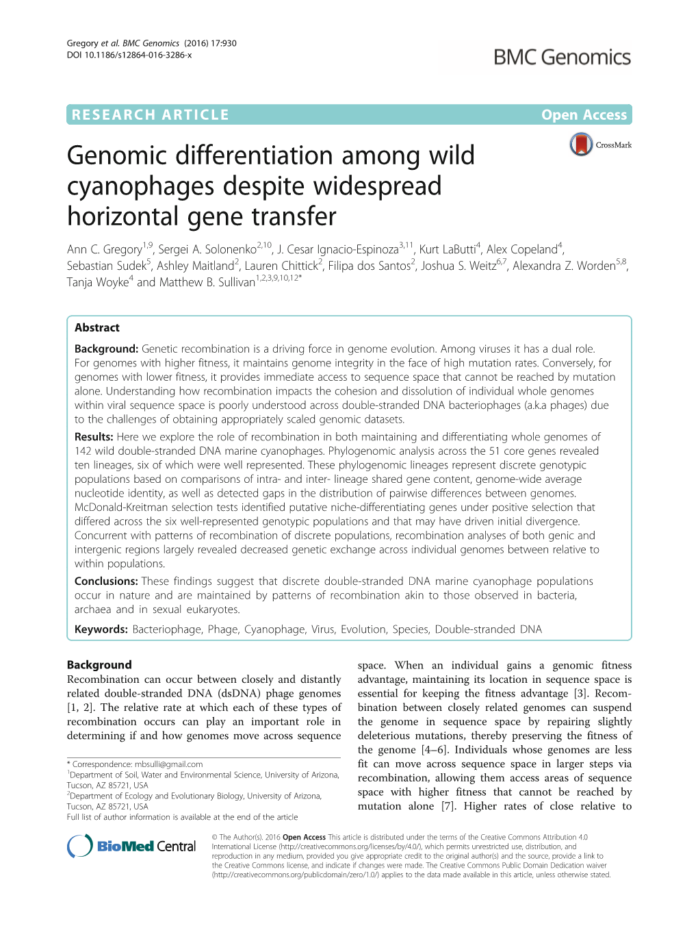 Genomic Differentiation Among Wild Cyanophages Despite Widespread Horizontal Gene Transfer Ann C