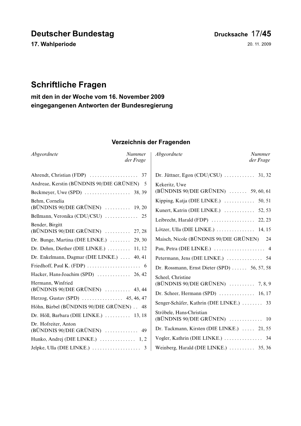 Schriftliche Fragen Mit Den in Der Woche Vom 16