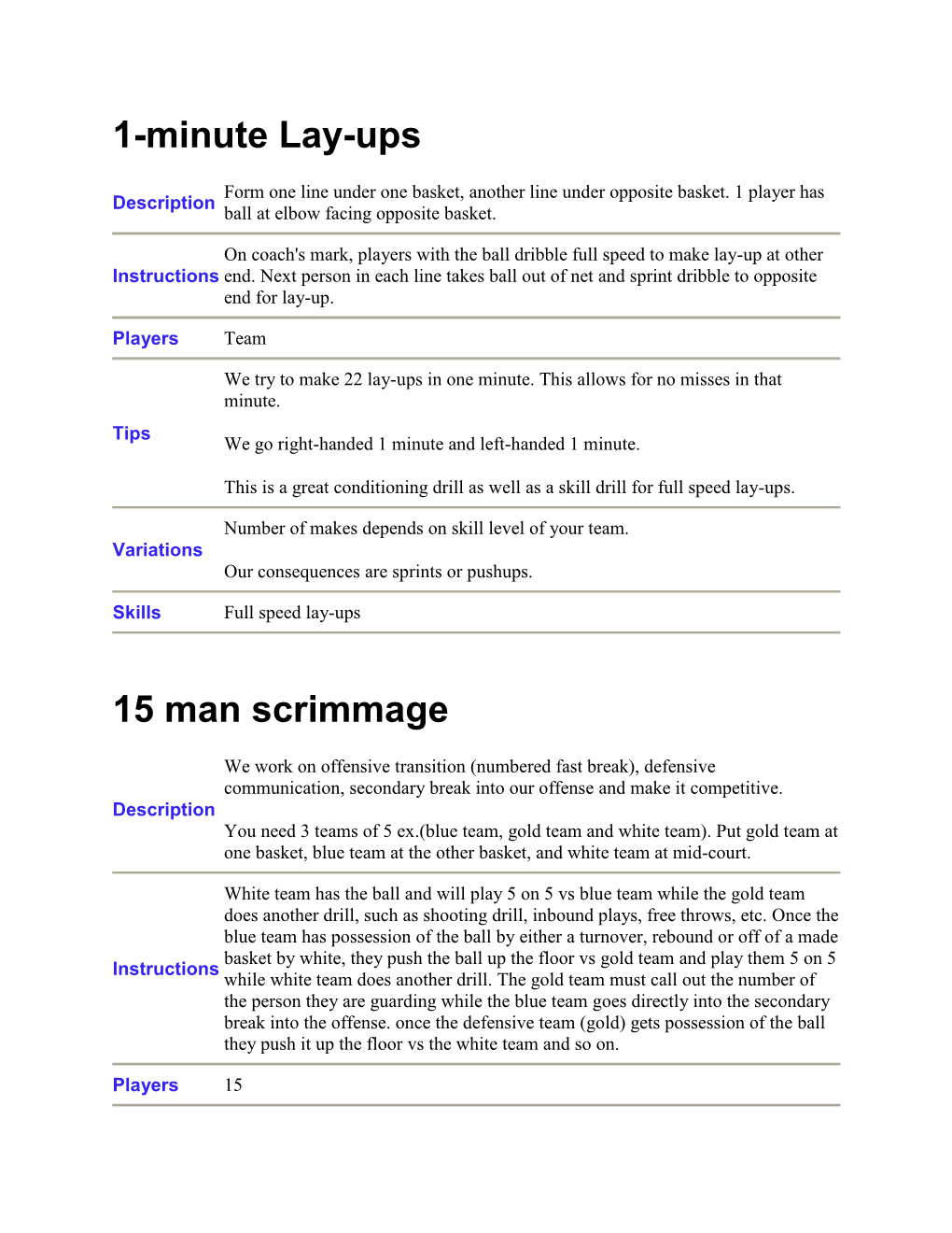 1-Minute Lay-Ups 15 Man Scrimmage