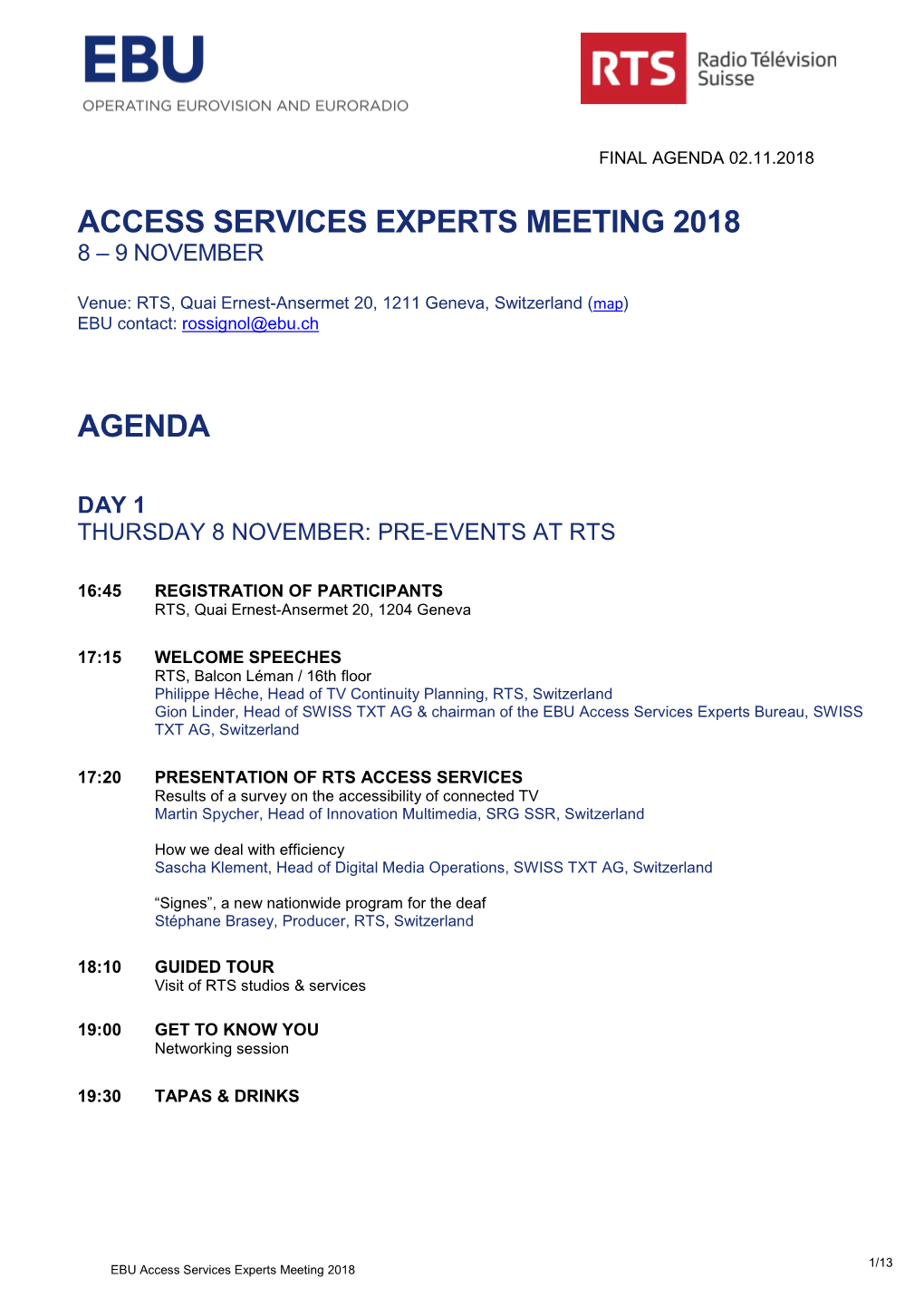 Access Services Experts Meeting 2018 Agenda