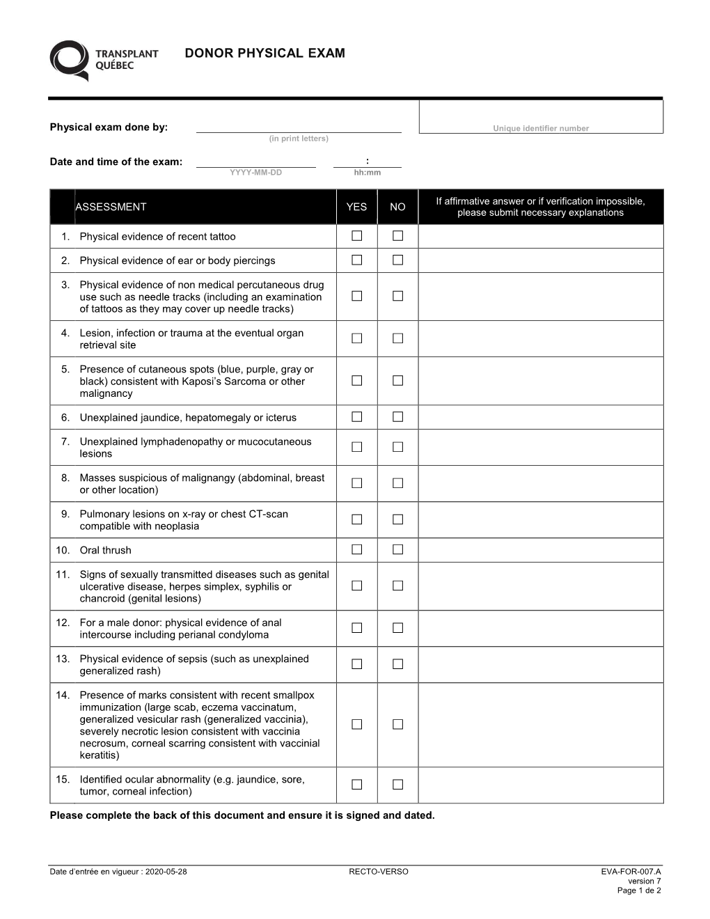 Donor Physical Exam