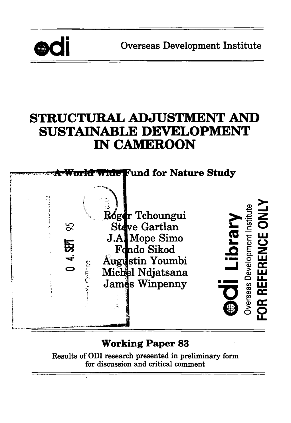 Structural Adjustment and Sustainable Development in Cameroon