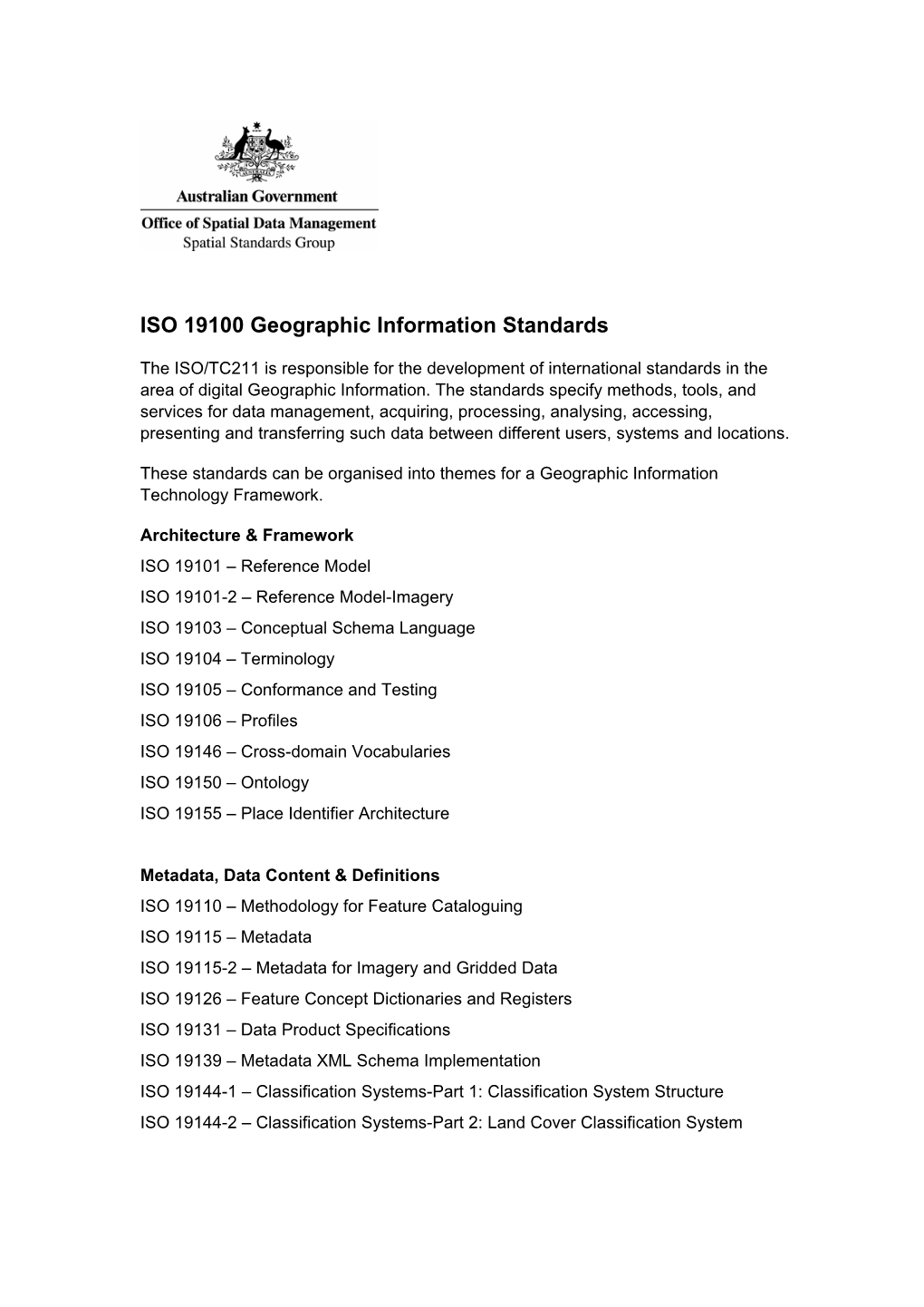 ISO 19100 Geographic Information Standards