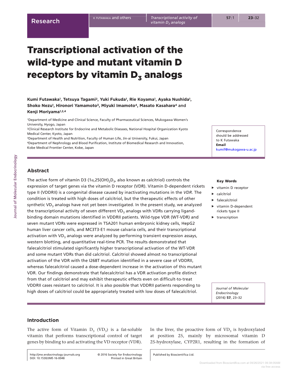 Transcriptional Activation of the Wild-Type and Mutant Vitamin D