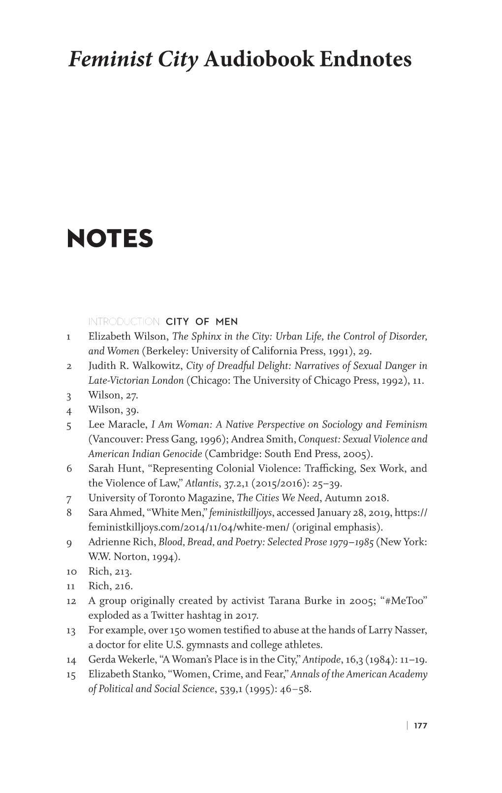 Feminist City Audiobook Endnotes