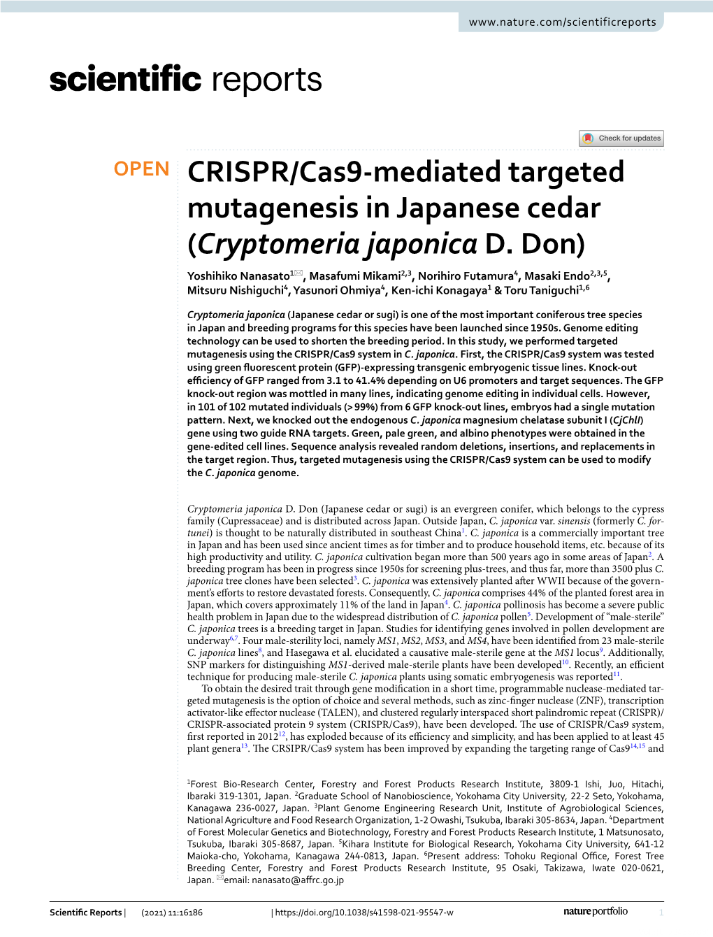 CRISPR/Cas9-Mediated Targeted Mutagenesis in Japanese