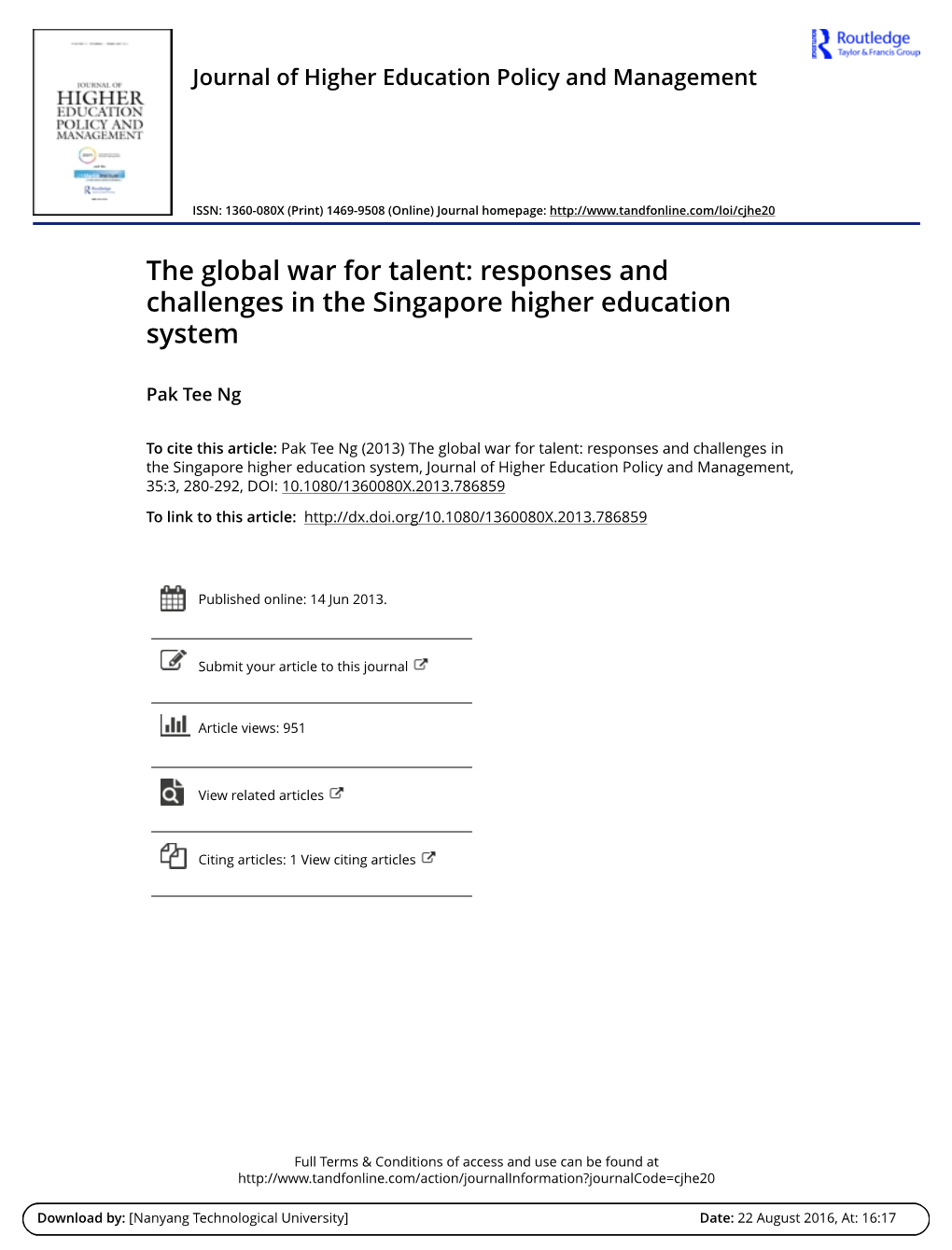 Responses and Challenges in the Singapore Higher Education System