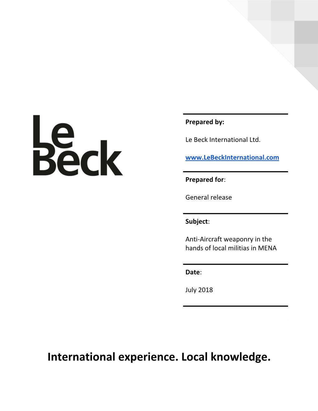 International Experience. Local Knowledge
