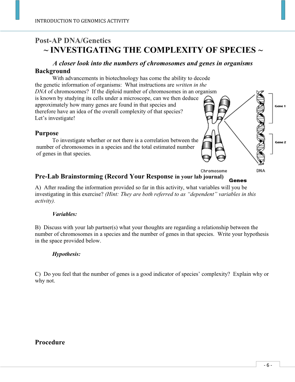 Introduction to Genomics Activity