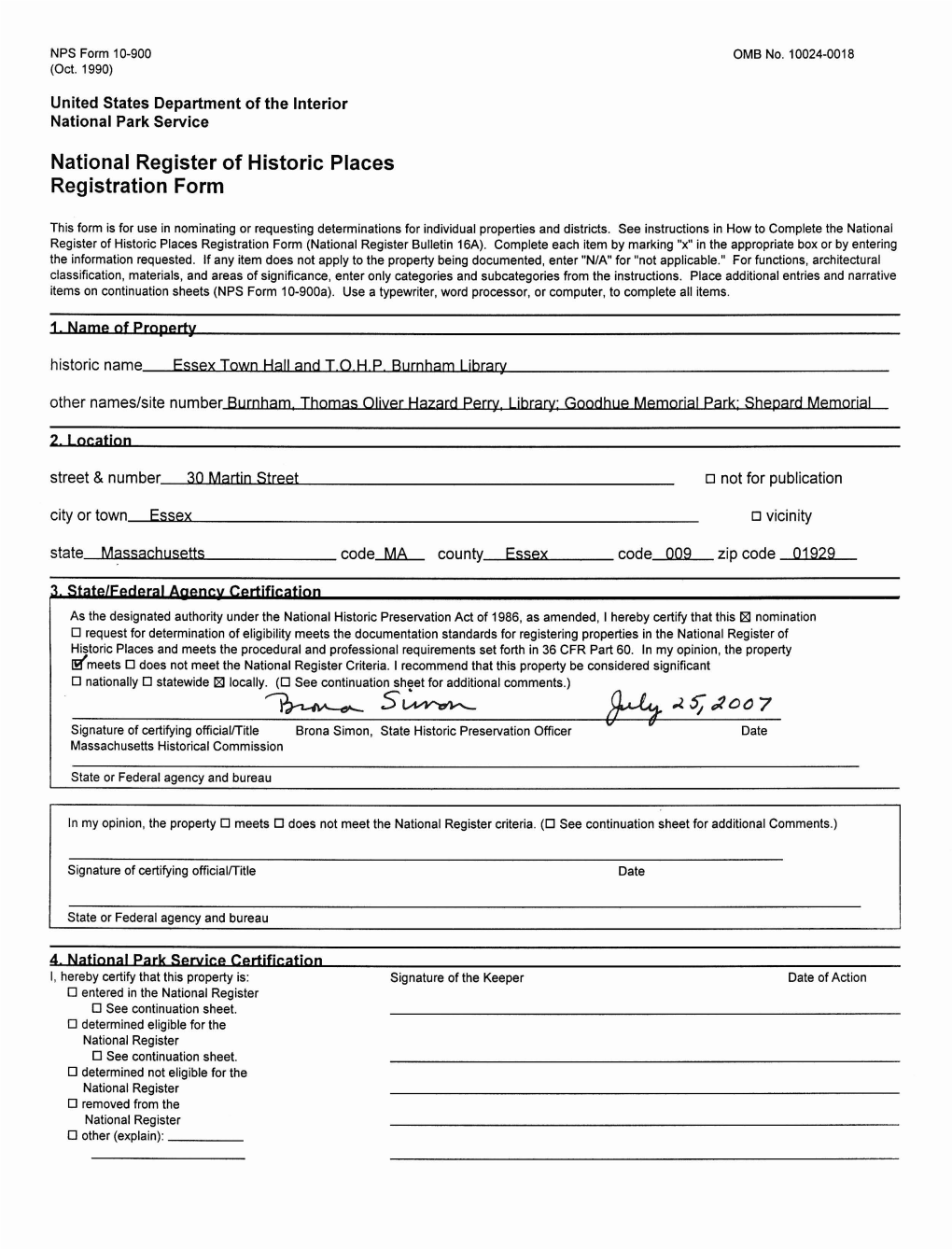 Town Hall National Register Application