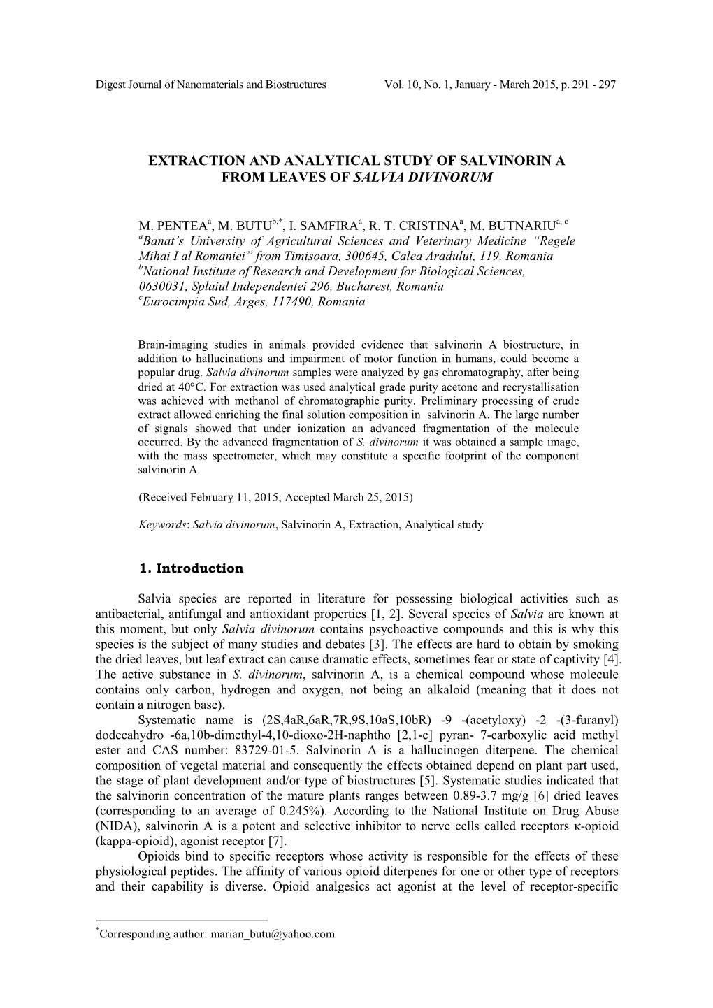 Extraction and Analytical Study of Salvinorin a from Leaves of Salvia Divinorum