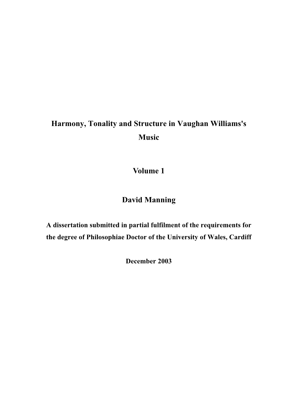 Harmony, Tonality and Structure in Vaughan Williams's Music