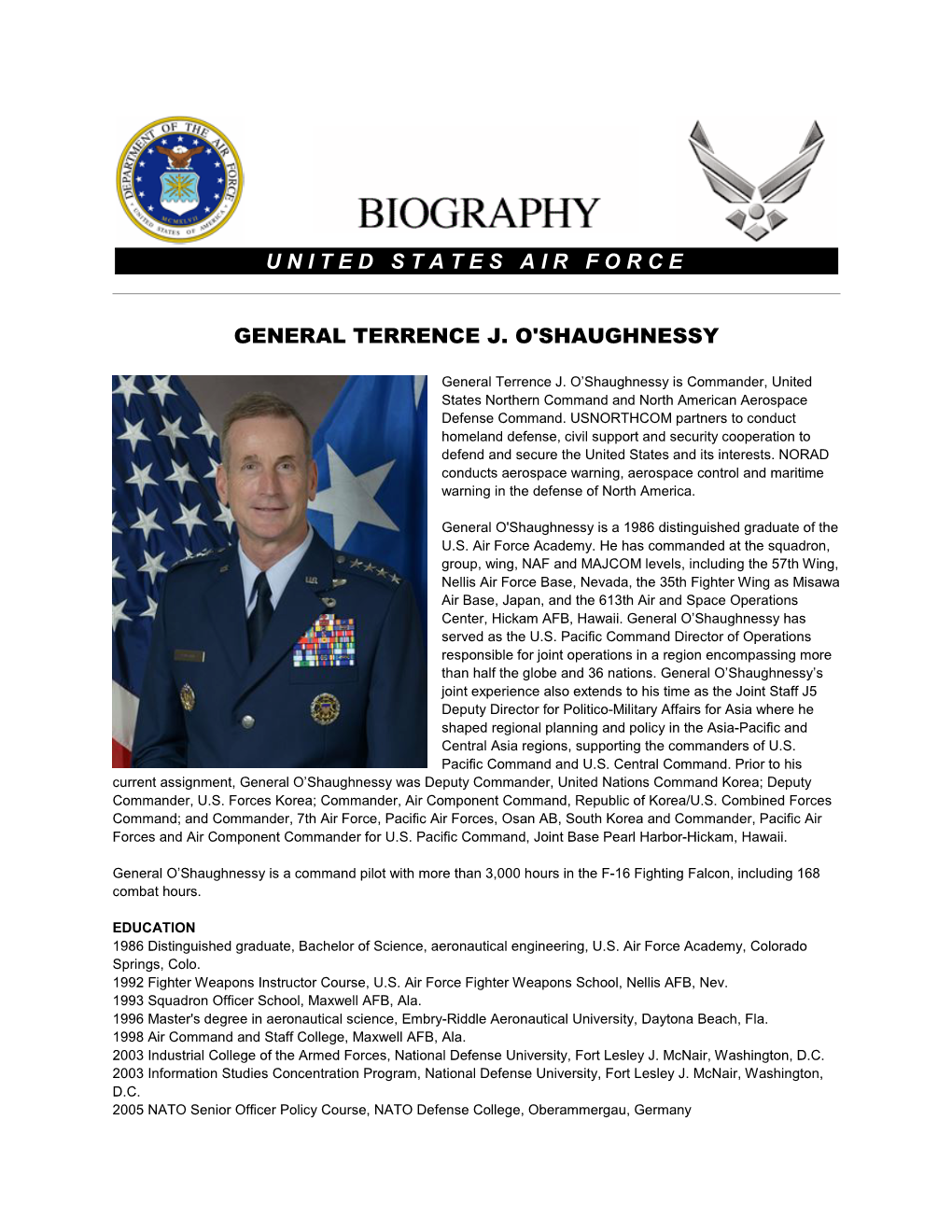 United States Air Force General Terrence J. O