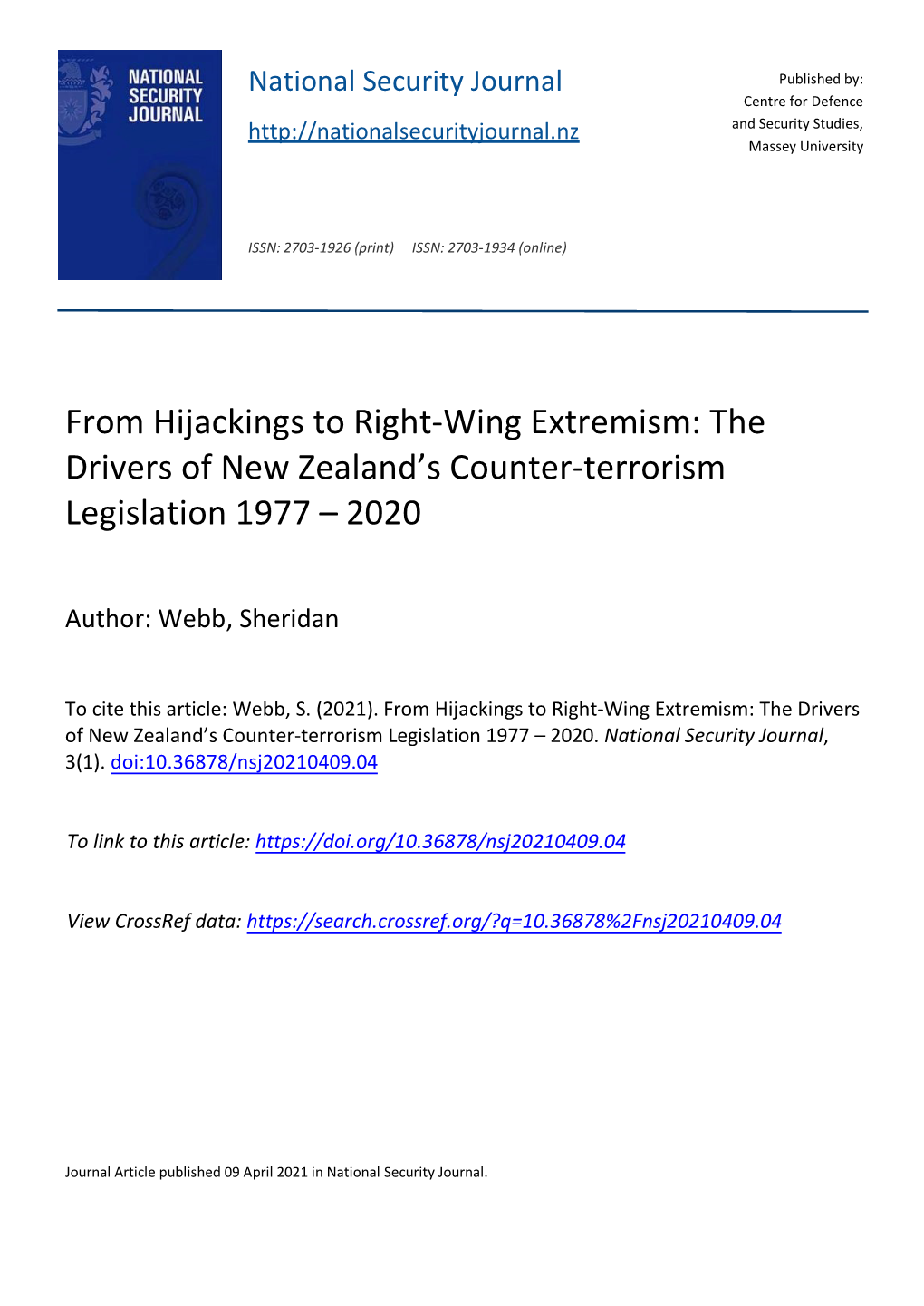 From Hijackings to Right-Wing Extremism: the Drivers of New Zealand’S Counter-Terrorism Legislation 1977 – 2020