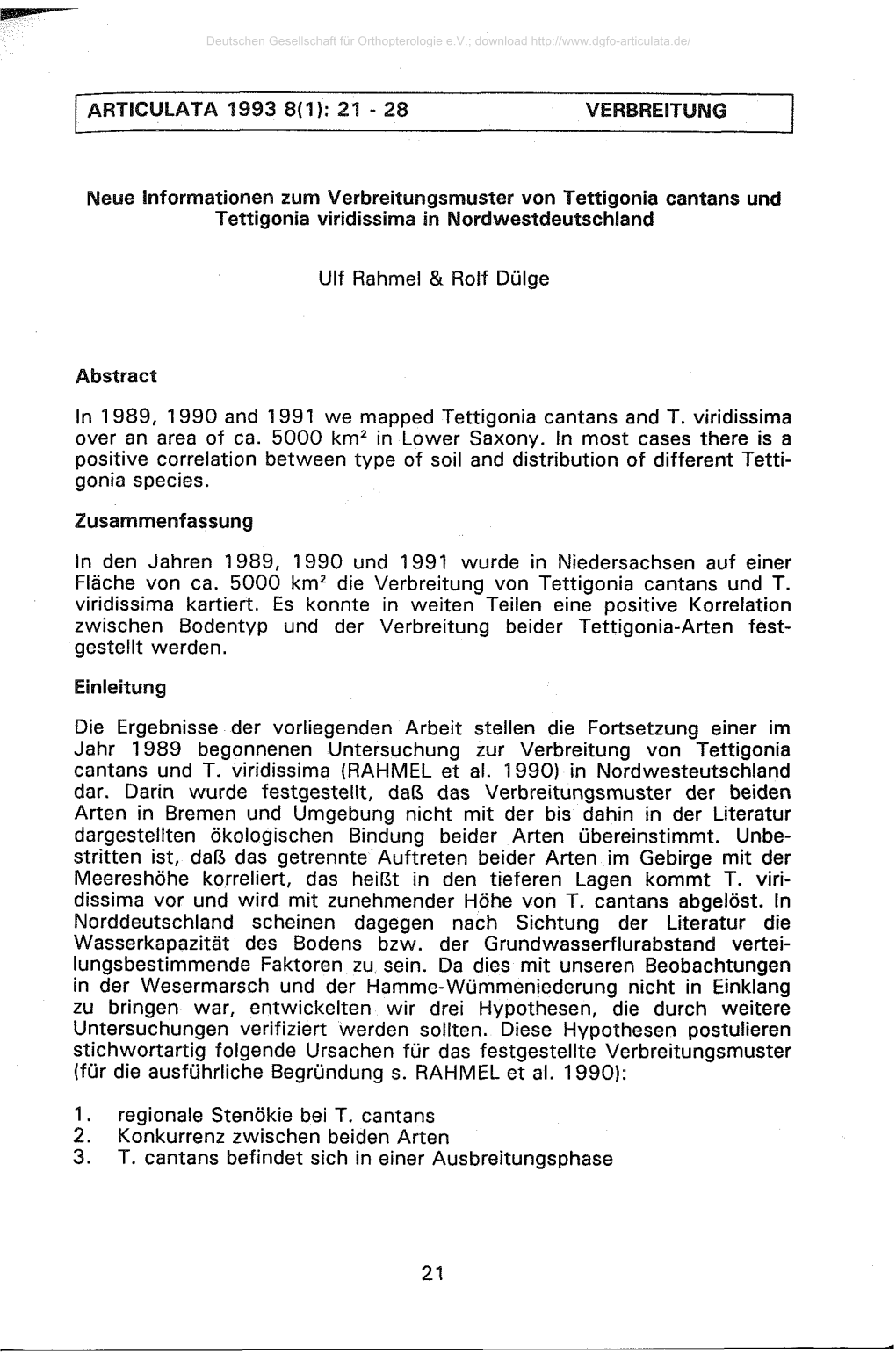 Articulata 1993 8(1): 21 - 28 Verbreitung