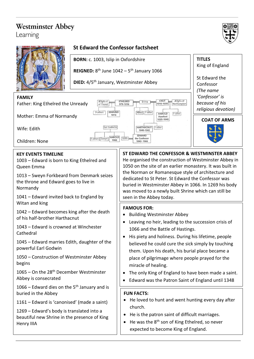 St Edward the Confessor Factsheet