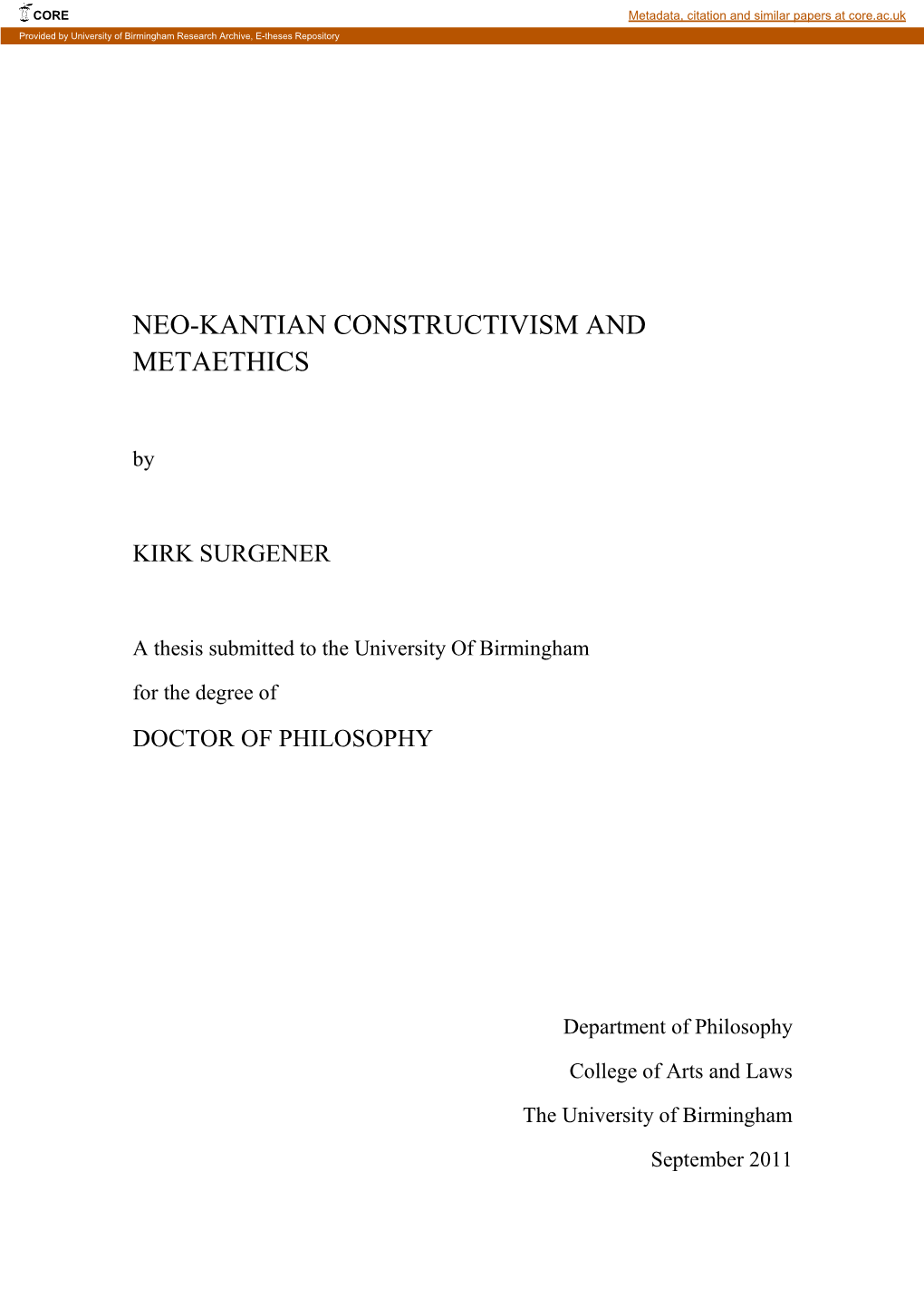 Neo-Kantian Constructivism and Metaethics