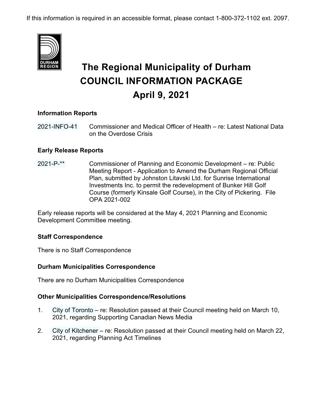 Council Information Package, April 9, 2021