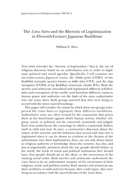 The Lotus Sutra and the Rhetoric of Legitimization in Eleventh-Century Japanese Buddhism