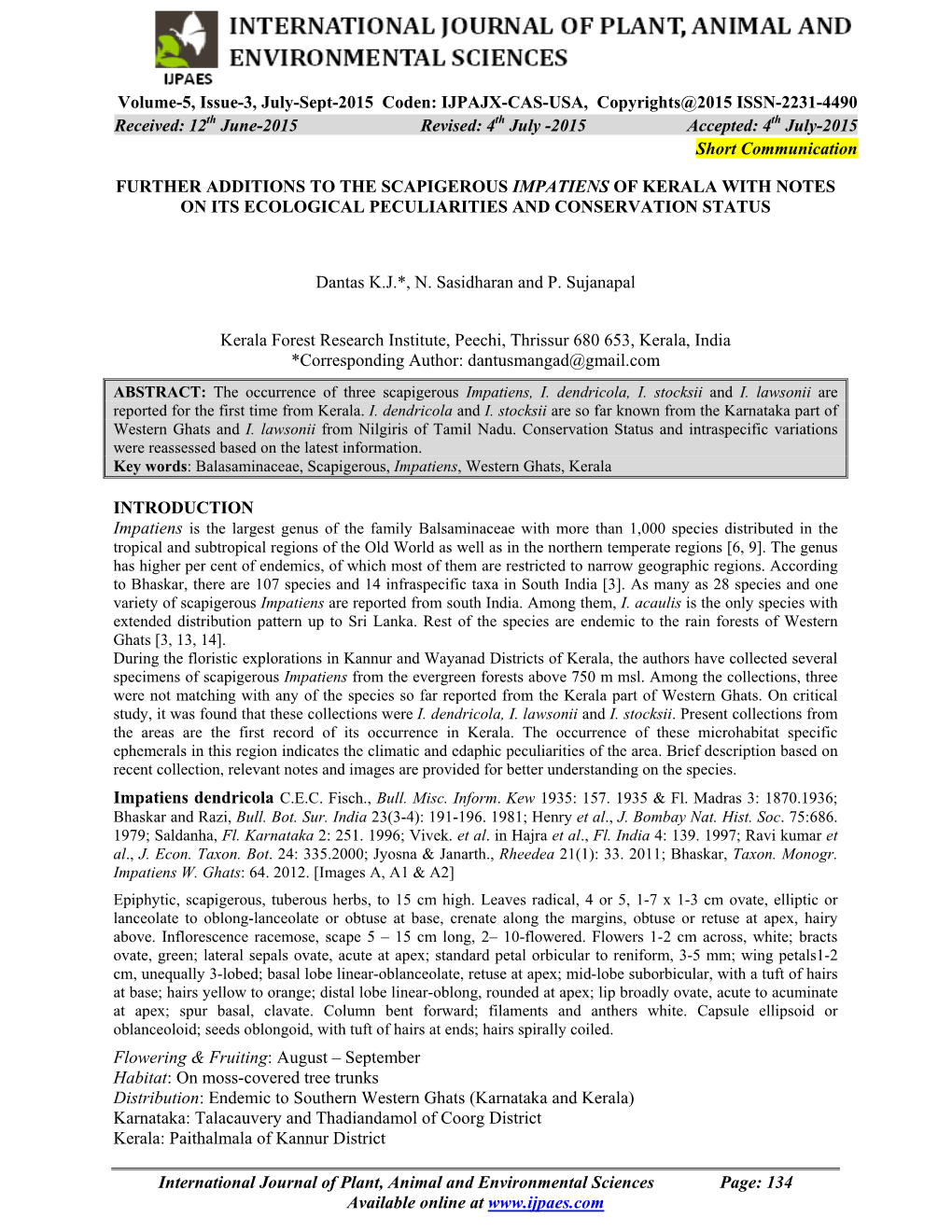 Further Additions to the Scapigerous Impatiens of Kerala with Notes on Its Ecological Peculiarities and Conservation Status