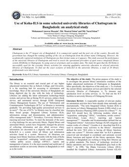 Use of Koha-ILS in Some Selected University Libraries of Chattogram in Bangladesh: an Analytical Study Mohammed Anowar Hossain1, Md