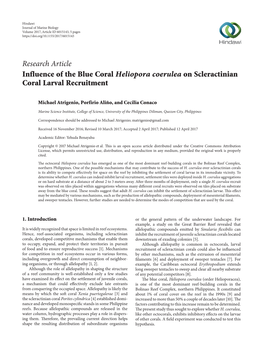 Influence of the Blue Coral Heliopora Coerulea on Scleractinian Coral Larval Recruitment