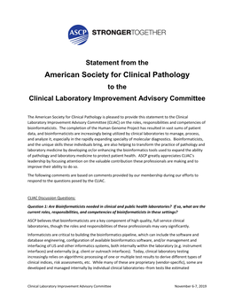 American Society for Clinical Pathology to the Clinical Laboratory Improvement Advisory Committee