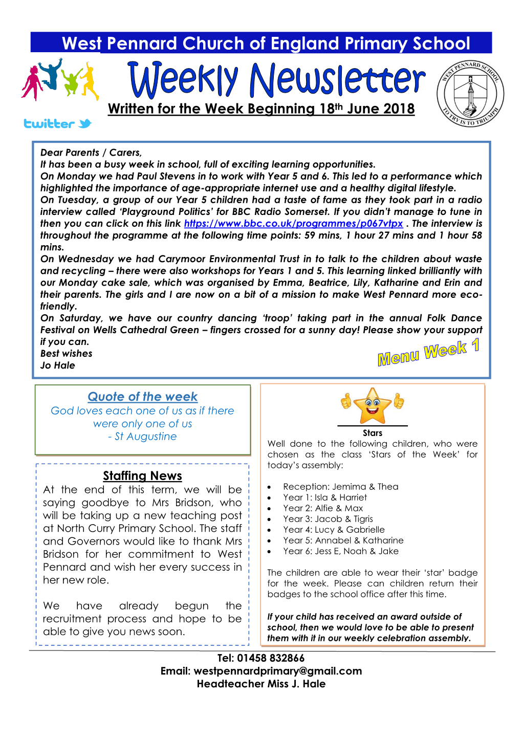 West Pennard Church of England Primary School Written for the Week
