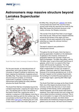 Astronomers Map Massive Structure Beyond Laniakea Supercluster 13 July 2020