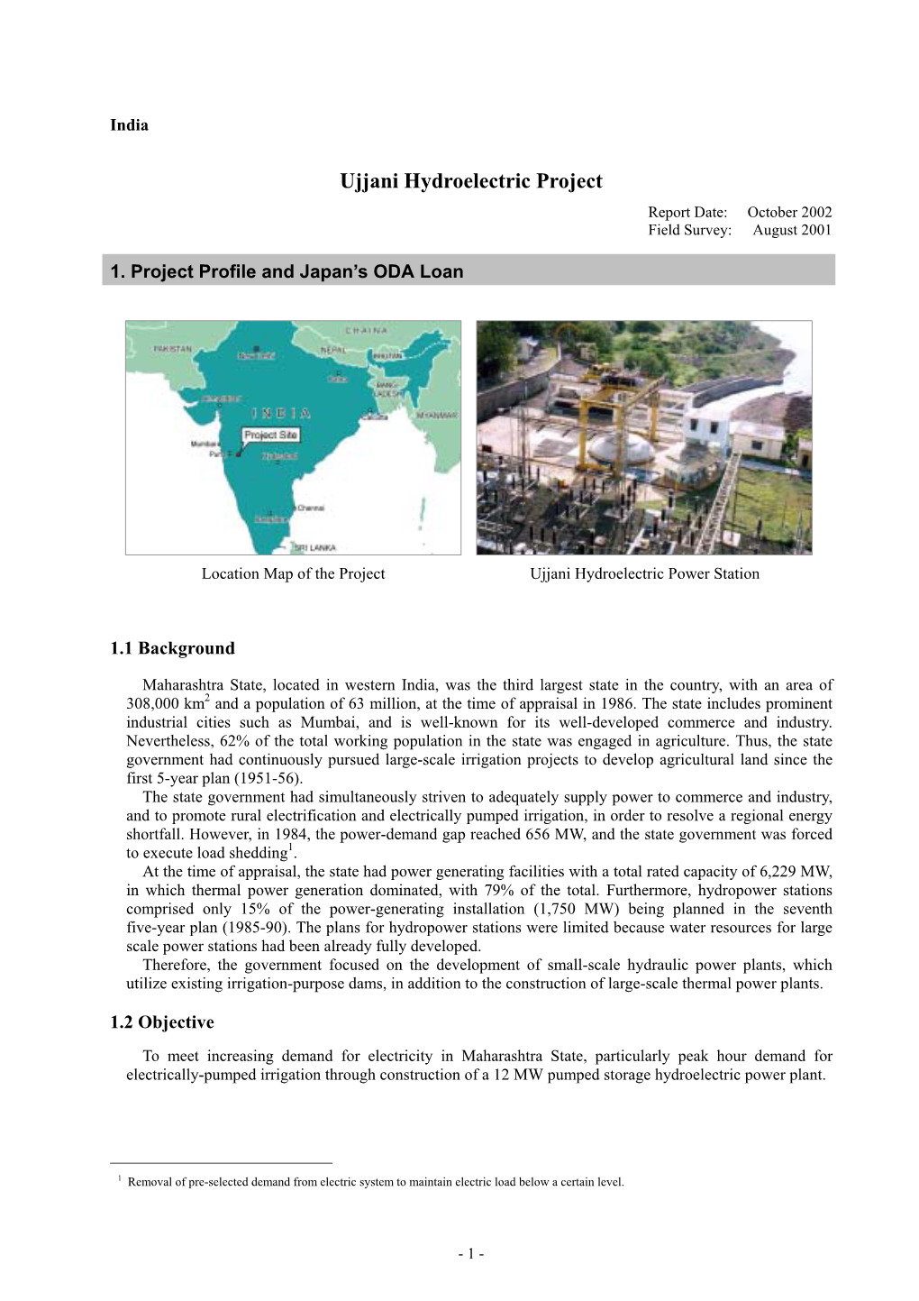 Ujjani Hydroelectric Project Report Date: October 2002 Field Survey: August 2001