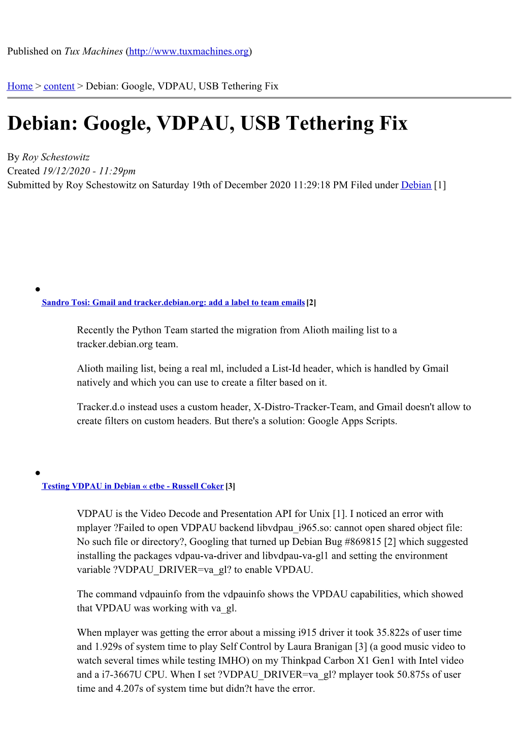 Debian: Google, VDPAU, USB Tethering Fix