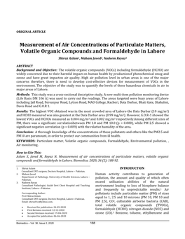 Measurement of Air Concentrations of Particulate Matters, Volatile Organic Compounds and Formaldehyde in Lahore