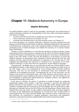 Chapter 11: Medieval Astronomy in Europe