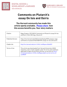 Comments on Plutarch's Essay on Isis and Osiris